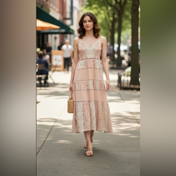 Love Sam Dresses & Skirts - Love Sam Pink and Cream Lace Maxi Dress